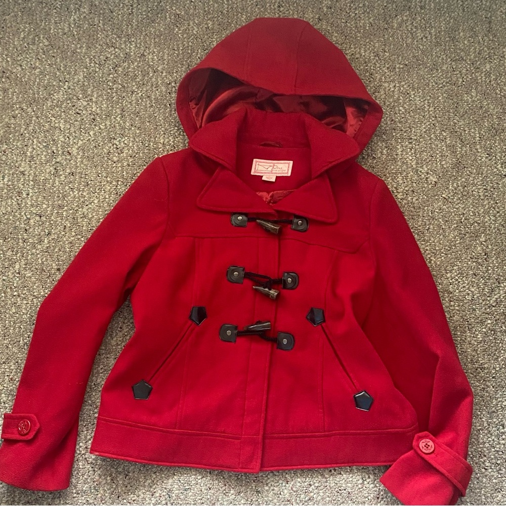 Pink Envelope Red Pea Coat with Hood